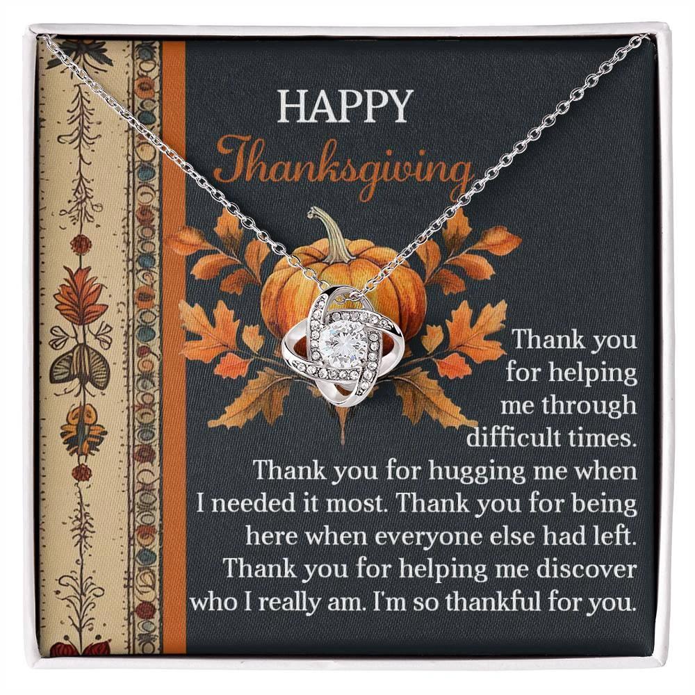 Thanksgiving Gift for Her – “Through Difficult Times” Love Knot Necklace with Message Card | Gratitude Gift for Her