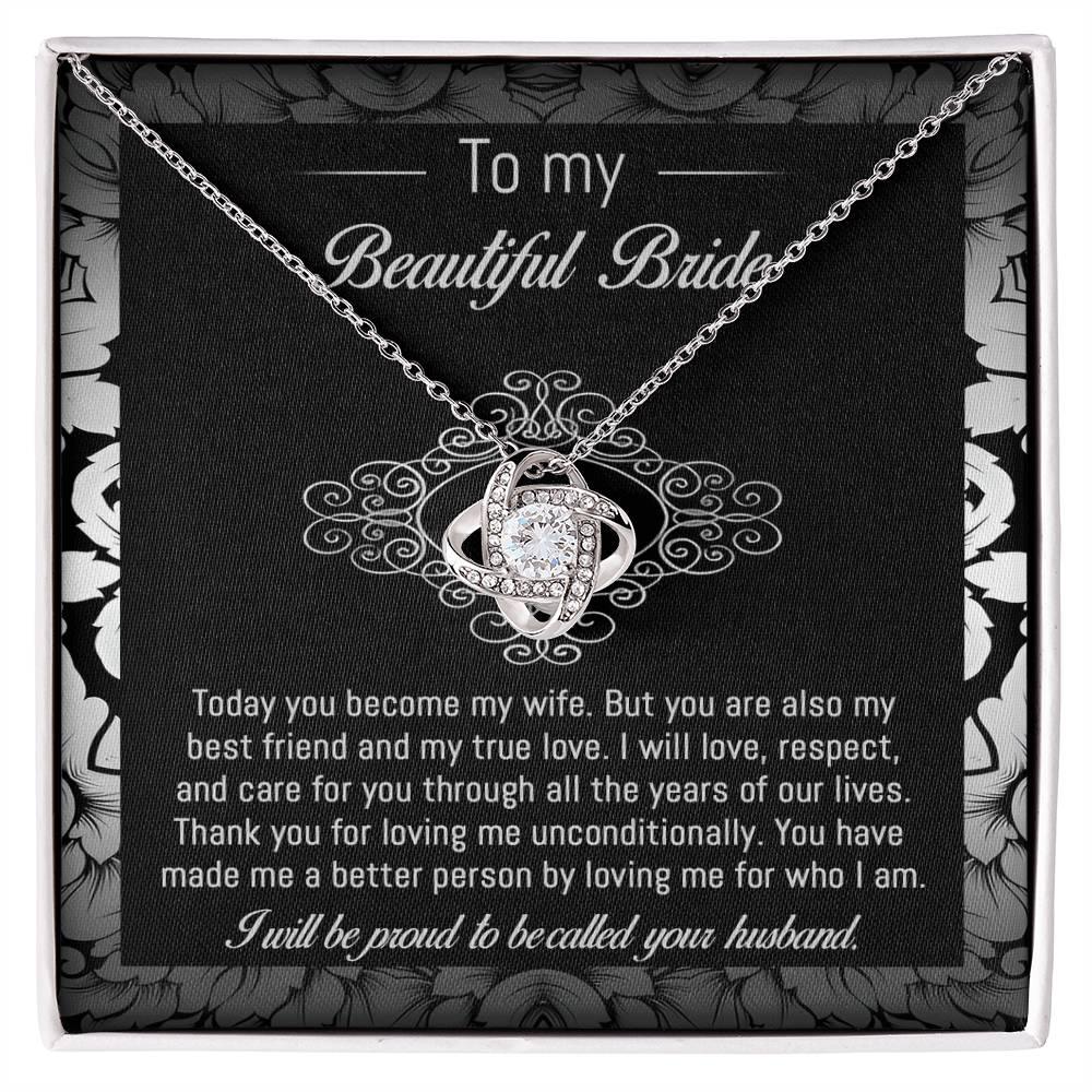 Bride Wedding Day Gift - My True Love - Love Knot Pendant Necklace - Mallard Moon Gift Shop