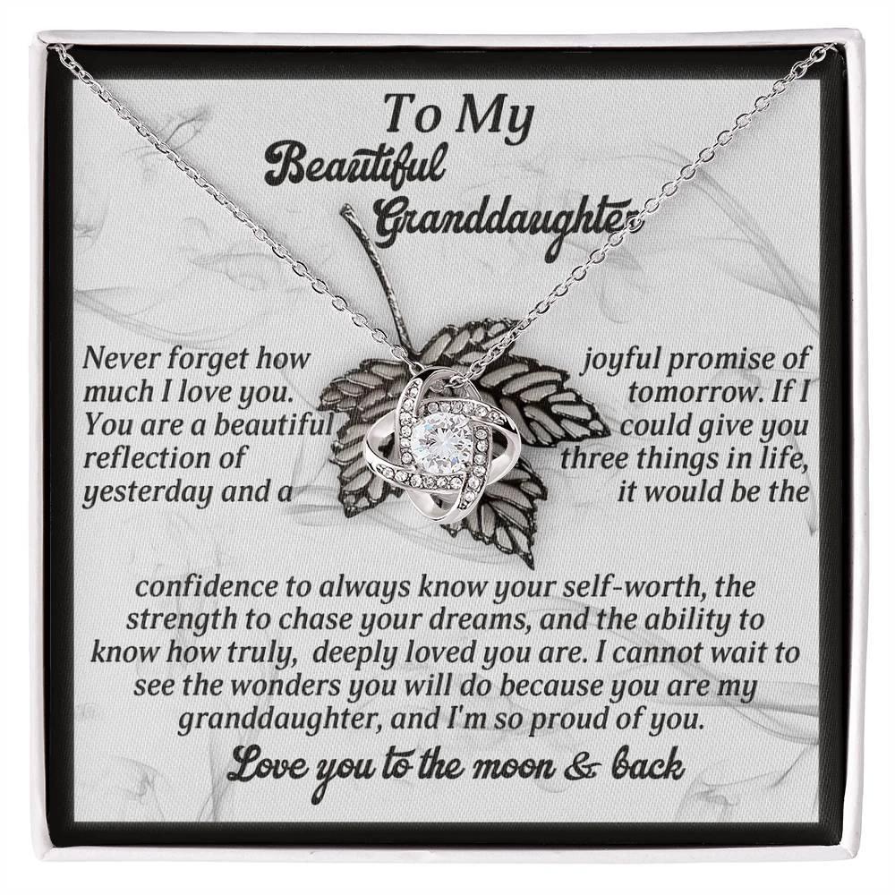 To My Beautiful Granddaughter – Love Knot Necklace Gift | “Love You to the Moon & Back” Message Card | Grandparent Gift for Birthday, Graduation, or Christmas