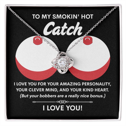 Funny & Romantic Gift for Soulmate - 'Smokin' Hot Catch' Love Knot Necklace and Message Card