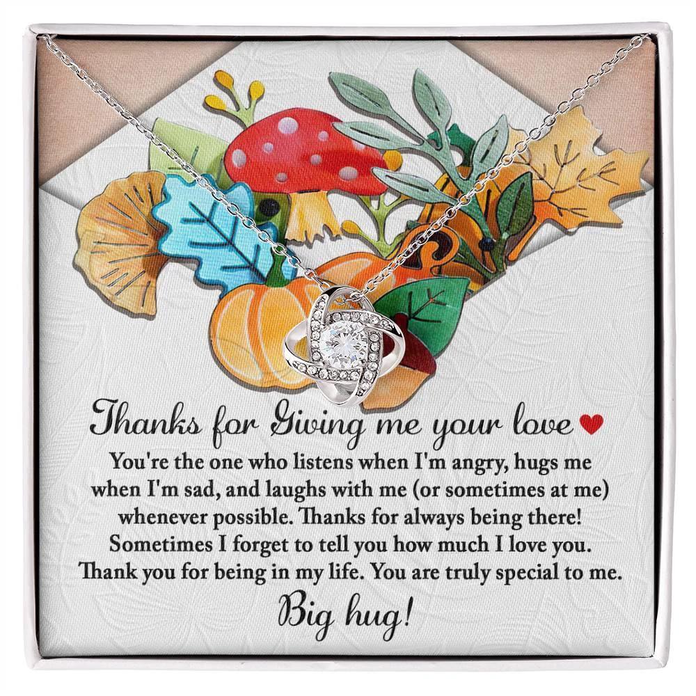 Thanksgiving Gift for Her – “Thanks for Giving Me Your Love” Necklace with Message Card | Heartfelt Gratitude Gift for Mom, Sister, or Best Friend
