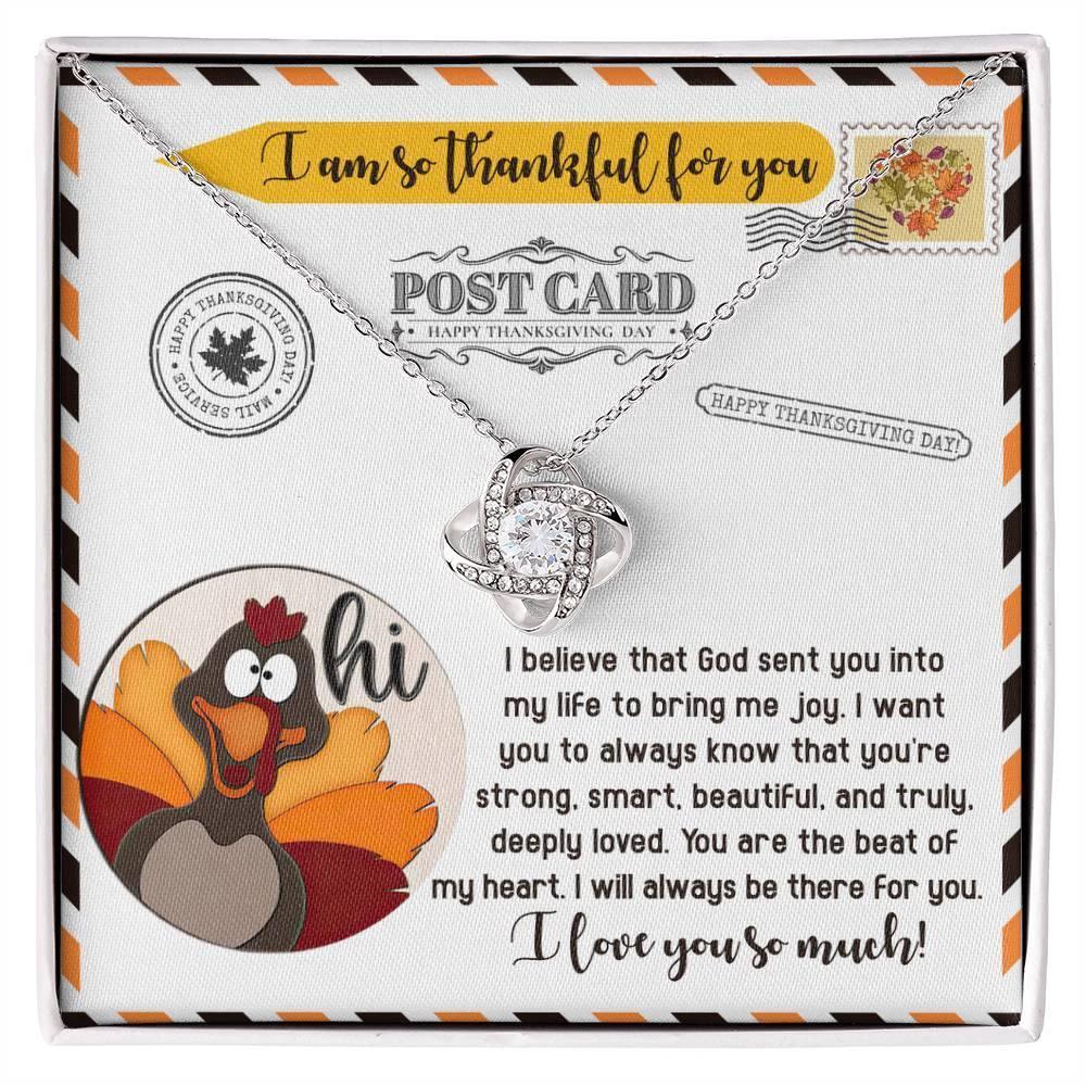 Thanksgiving Gift for Her – “The Beat of My Heart” Love Knot Necklace with Message Card | Romantic Gratitude Gift for Daughter, Wife or Girlfriend
