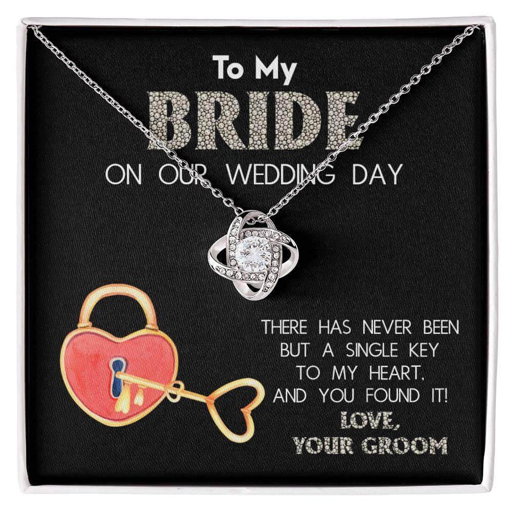 To My Bride on Our Wedding Day - You Have the Single Key to My Heart Love Knot Pendant Necklace - Mallard Moon Gift Shop