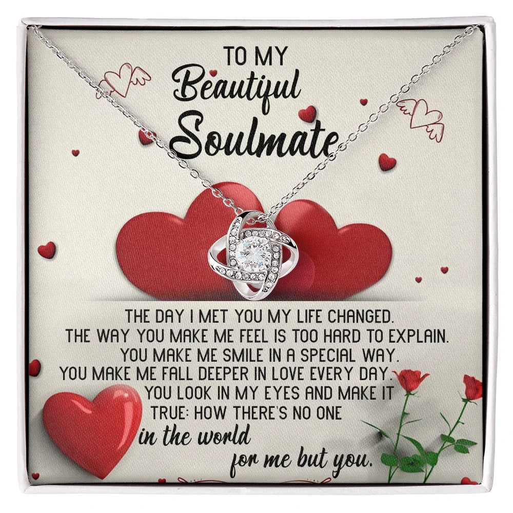 To My Beautiful Soulmate - Heartfelt Love Knot Necklace with Message Card for Valentine’s Day, Anniversary, or Special Occasions