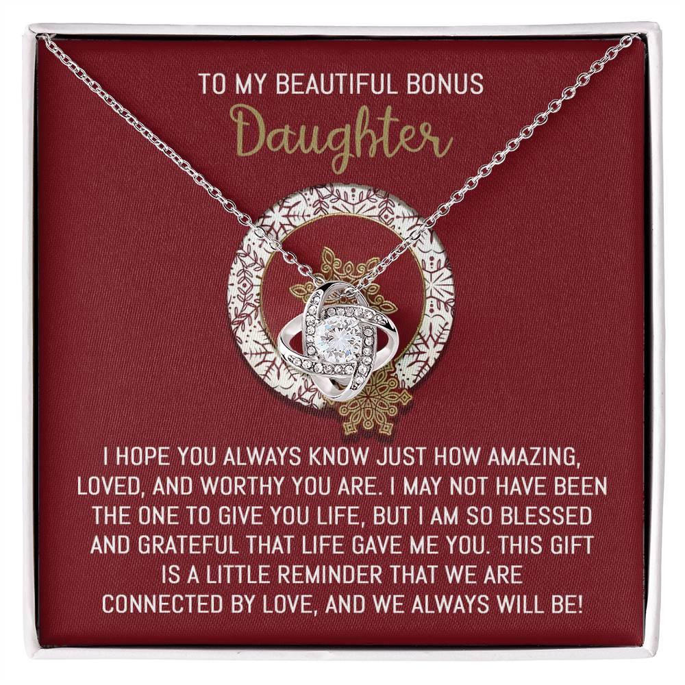 Gift for Bonus Daughter - Always Will Be - Love Knot Pendant Necklace - Mallard Moon Gift Shop