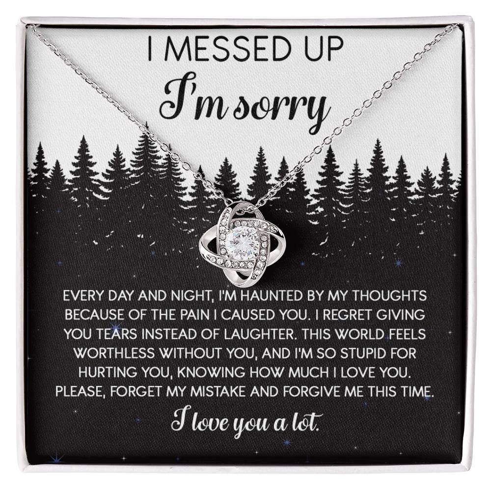 Apology Gift for Girlfriend, Wife, Soulmate - Sorry, By My Thoughts - Love Knot Pendant Necklace