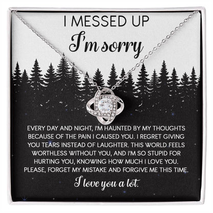 Apology Gift for Girlfriend, Wife, Soulmate - Sorry, By My Thoughts - Love Knot Pendant Necklace - Mallard Moon Gift Shop