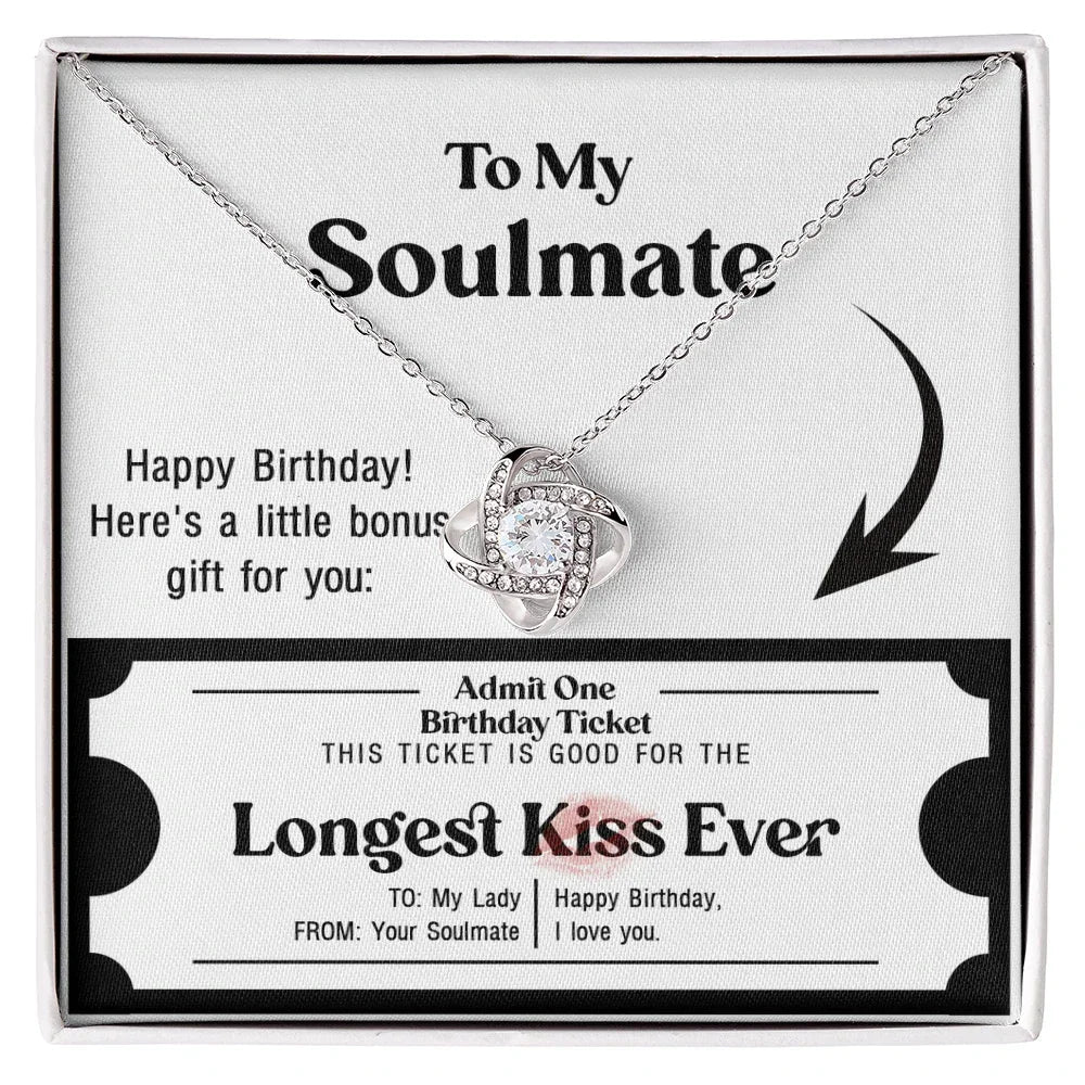 Soulmate Birthday Love Knot Necklace – Longest Kiss Ever Message Card | Romantic Gift for Wife or Girlfriend