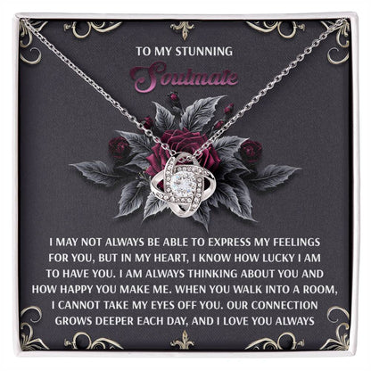Romantic Gift for Wife or Girlfriend - Stunning Love Knot Pendant Necklace with Soulmate Message - I Am Lucky - Mallard Moon Gift Shop