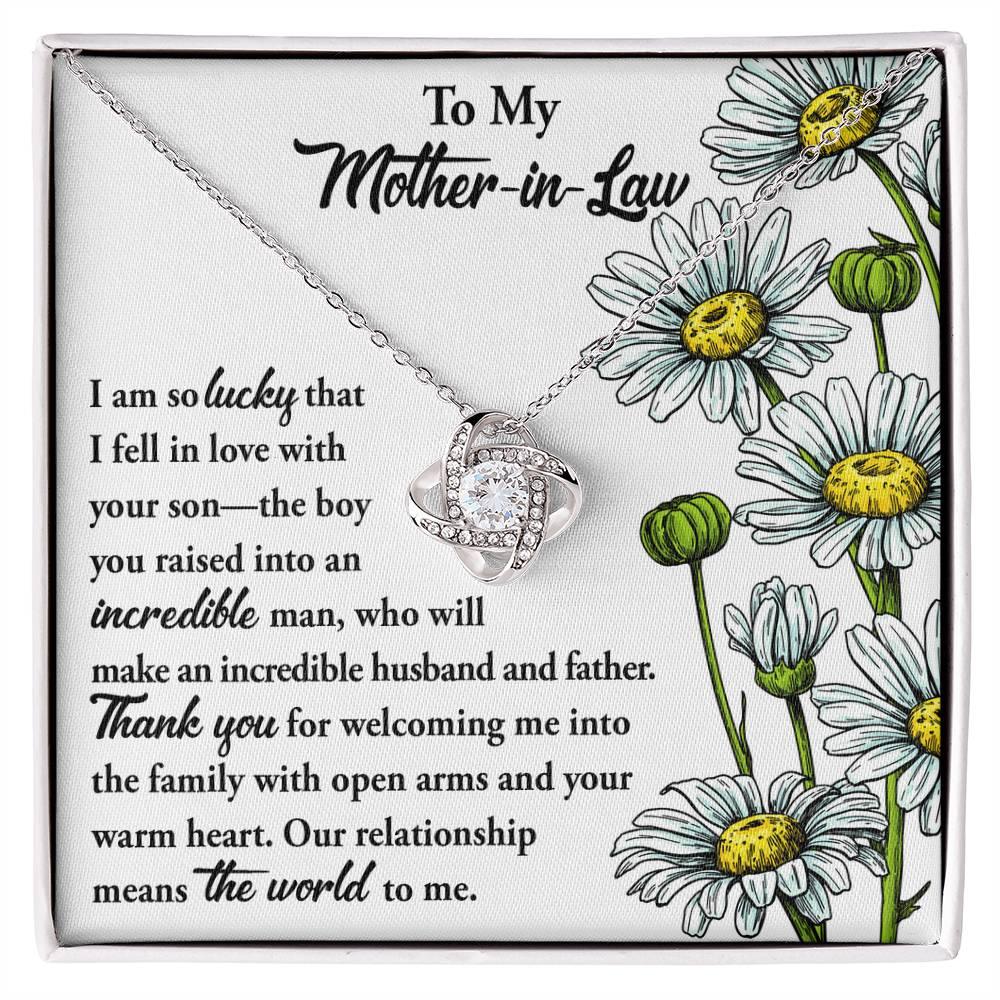 Gift for Mother-in-Law from Daughter-in-Law You Raised an Incredible Man Love Knot Pendant Necklace - Mallard Moon Gift Shop