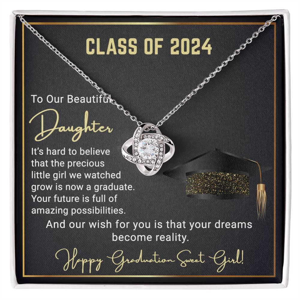 Gift To Our Beautiful Daughter Class of 2024 Graduation Wish Love Knot Pendant Necklace - Mallard Moon Gift Shop