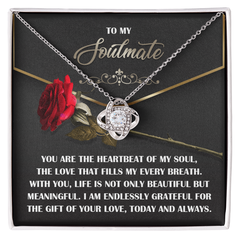 Soulmate Gift - Heartbeat of My Soul - Love Knot Necklace with Sentimental Message Card - Mallard Moon Gift Shop