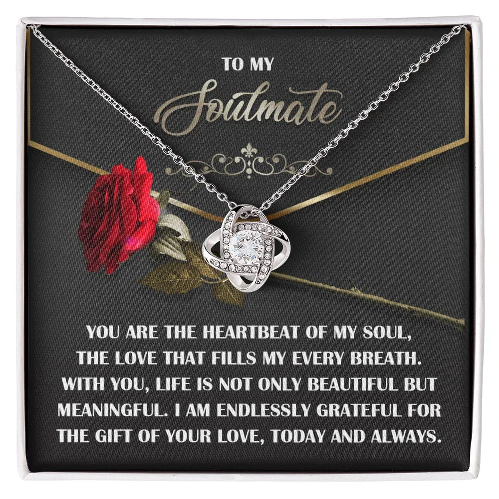 Soulmate Gift - Heartbeat of My Soul - Love Knot Necklace with Sentimental Message Card