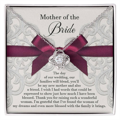 Mother of the Bride Wedding Day Gift - Our Families Will Blend - Love Knot Pendant Necklace - Mallard Moon Gift Shop