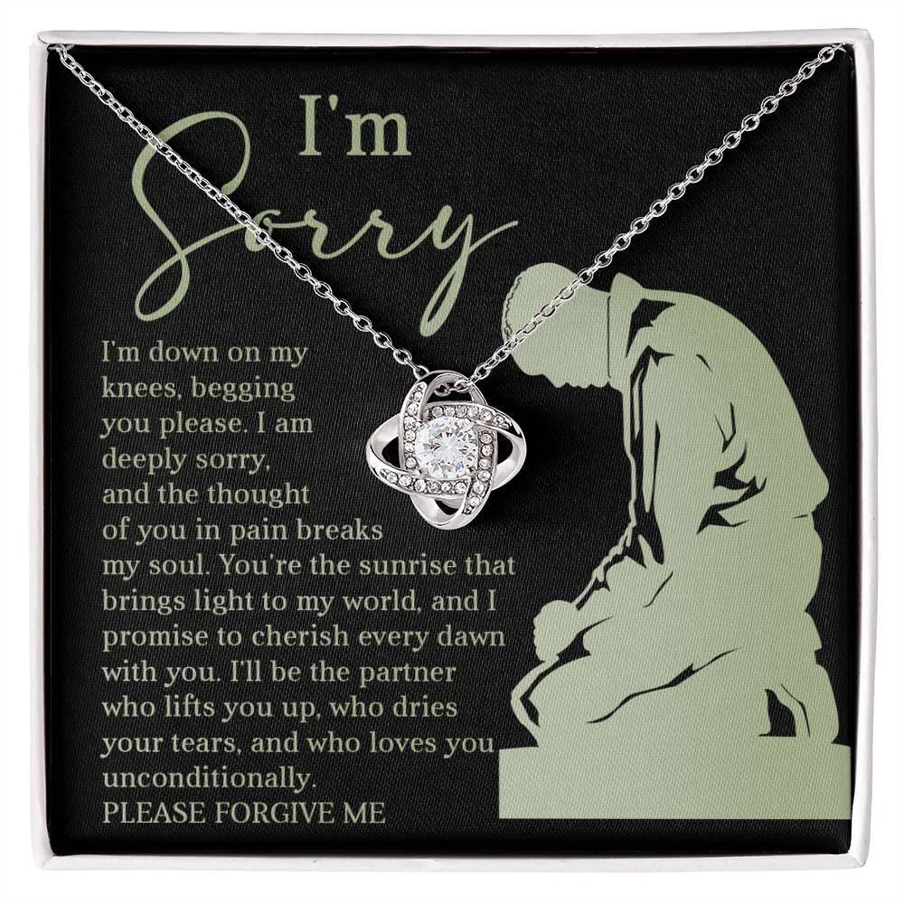 Apology Gift for Girlfriend, Wife, Soulmate - Sorry, On My Knees - Love Knot Pendant Necklace
