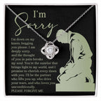 Apology Gift for Girlfriend, Wife, Soulmate - Sorry, On My Knees - Love Knot Pendant Necklace
