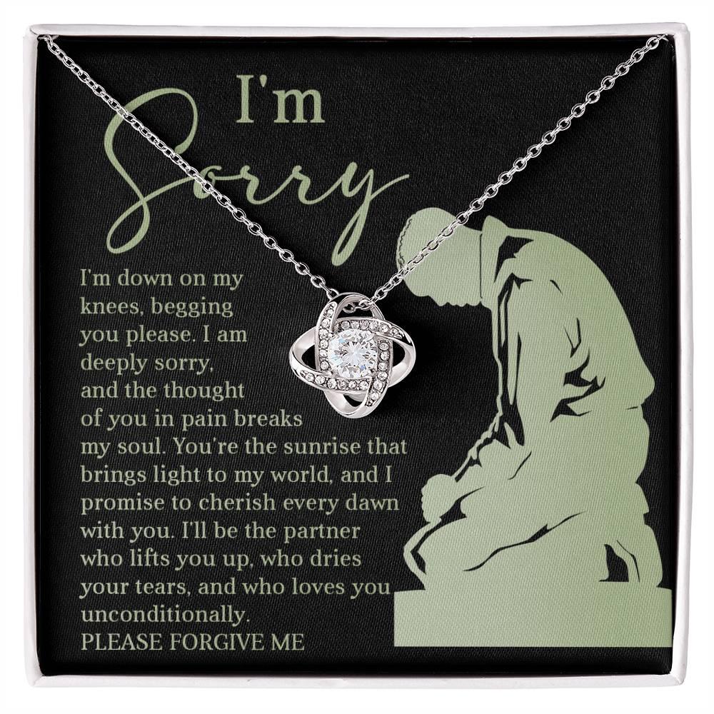 Apology Gift for Girlfriend, Wife, Soulmate - Sorry, On My Knees - Love Knot Pendant Necklace - Mallard Moon Gift Shop