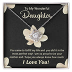 To My Wonderful Daughter – Love Knot Necklace with Magnolia Flower Message Card | Proud Mom Gift for Birthday or Graduation