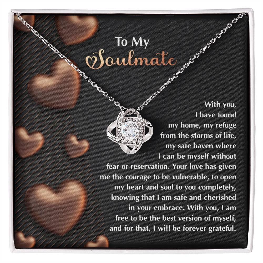 To My Soulmate" Love Knot Necklace – A Heartfelt Valentine’s Day Gift for Your Safe Haven and Forever Love
