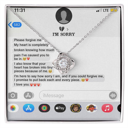 Gift for Girlfriend, Wife - Sorry, Completely Broken - Love Knot Pendant Necklace - Mallard Moon Gift Shop