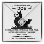 To My Smokin' Hot Doe” Message Card with Love Knot Necklace – Romantic and Playful Valentine's Day Gift
