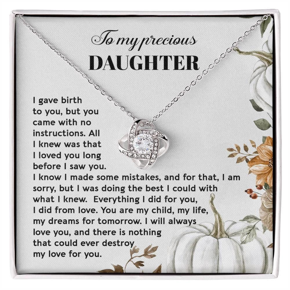 Heartfelt Mother to Daughter Gift | Love Knot Necklace with Emotional Message Card