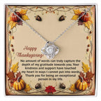 Thanksgiving Gift for Her – “Put Into Words” Love Knot Necklace with Message Card | Heartfelt Gratitude Gift for Her