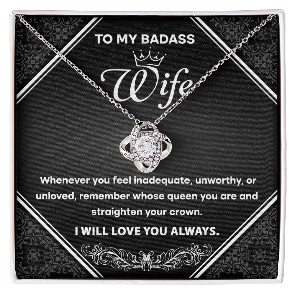 To My Badass Wife - Romantic Love Knot Necklace with Message Card - Empowering Gift for the Queen of My Heart - Mallard Moon Gift Shop