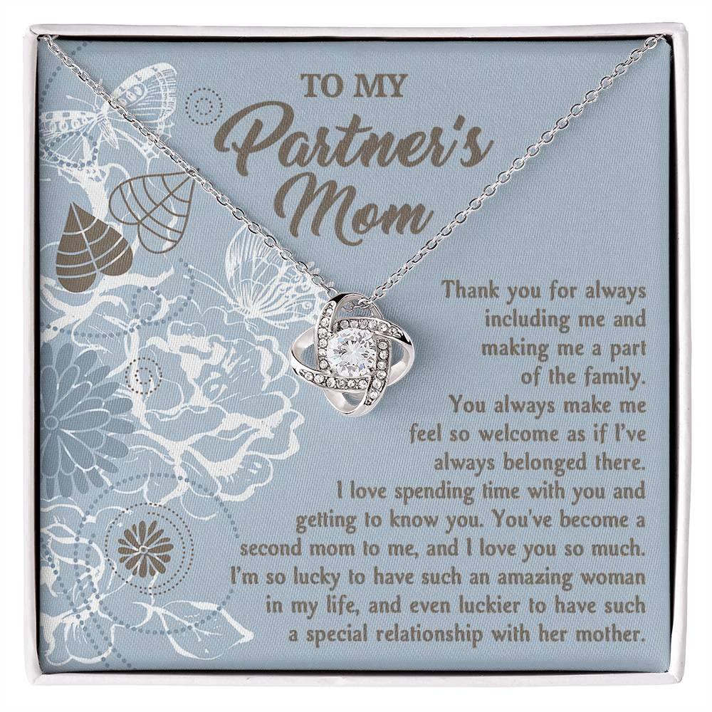 To My Partner's Mom You Make Me Feel Welcomed Love Knot Pendant Necklace