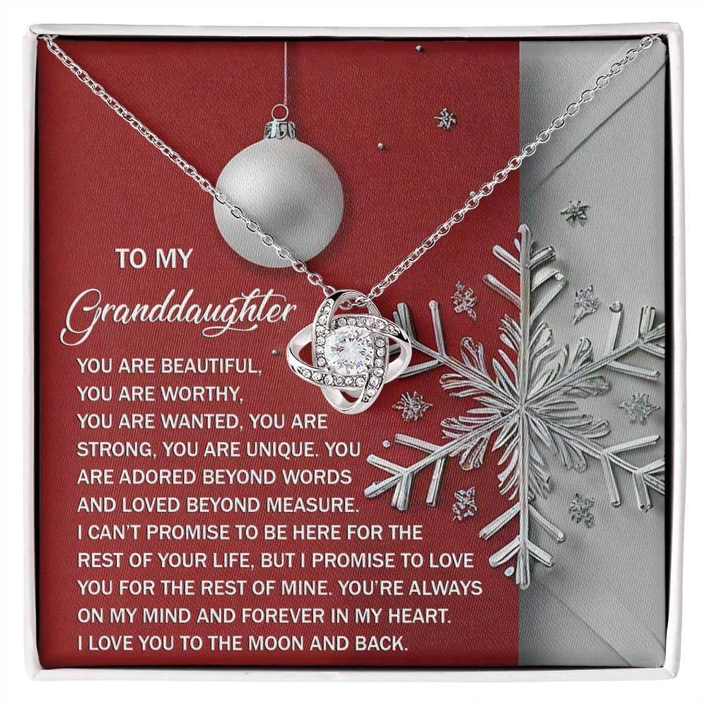 To My Granddaughter – Christmas Love Knot Necklace | “You Are Beautiful, Strong & Loved” Holiday Message Card | Grandparent Gift