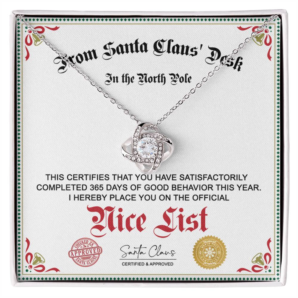 Nice List - North Pole - Love Knot Pendant Necklace - Mallard Moon Gift Shop