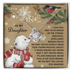 To My Daughter Christmas Love Knot Necklace – Holiday Gift with Polar Bear Message Card, Inspirational Daughter Jewelry, Christmas Gift from Mom or Dad