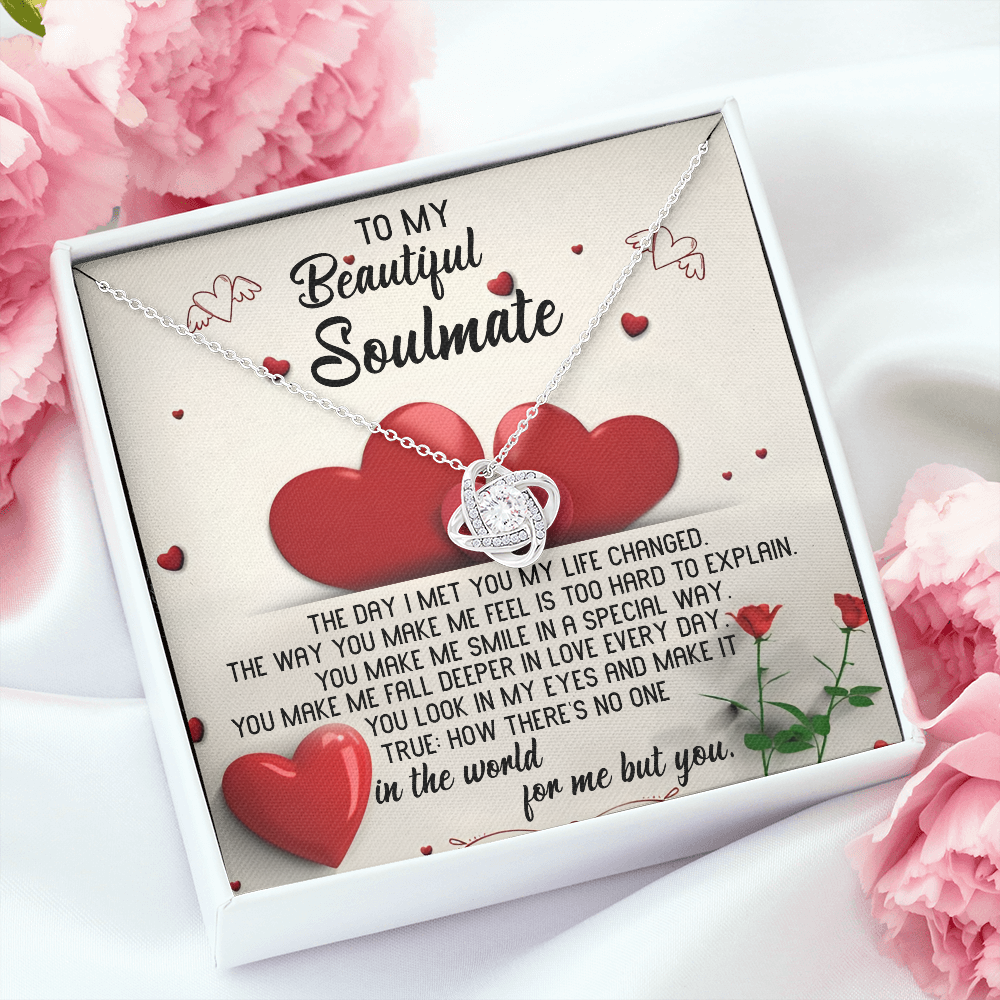 To My Beautiful Soulmate - Heartfelt Love Knot Necklace with Message Card for Valentine’s Day, Anniversary, or Special Occasions - Mallard Moon Gift Shop