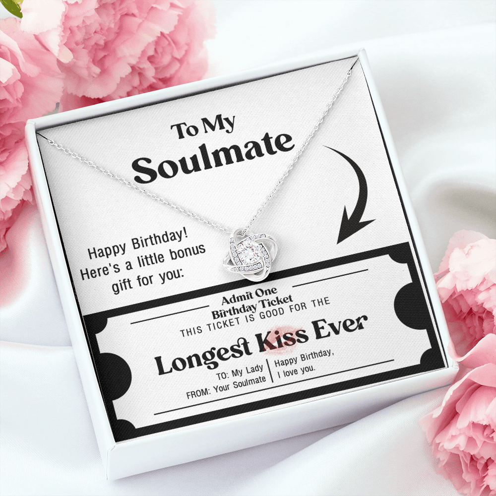Soulmate Birthday Love Knot Necklace – Longest Kiss Ever Message Card | Romantic Gift for Wife or Girlfriend - Mallard Moon Gift Shop