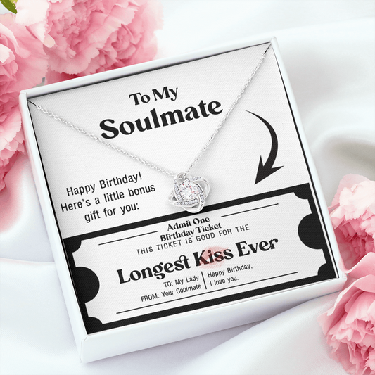 Soulmate Birthday Love Knot Necklace – Longest Kiss Ever Message Card | Romantic Gift for Wife or Girlfriend