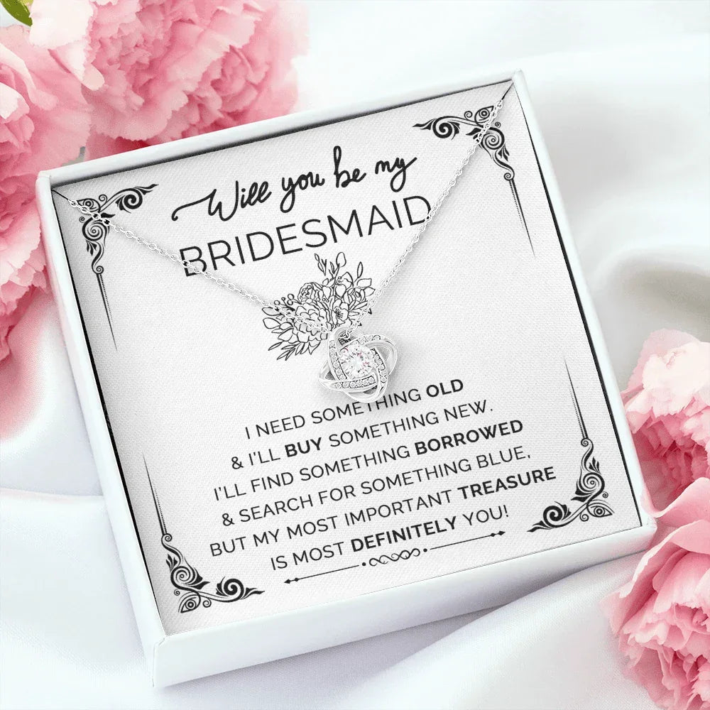 Will You Be My Bridesmaid? Love Knot Necklace with Heartfelt Proposal Card – Unique Bridal Party Gift Idea