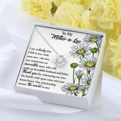 Gift for Mother-in-Law from Daughter-in-Law You Raised an Incredible Man Love Knot Pendant Necklace - Mallard Moon Gift Shop