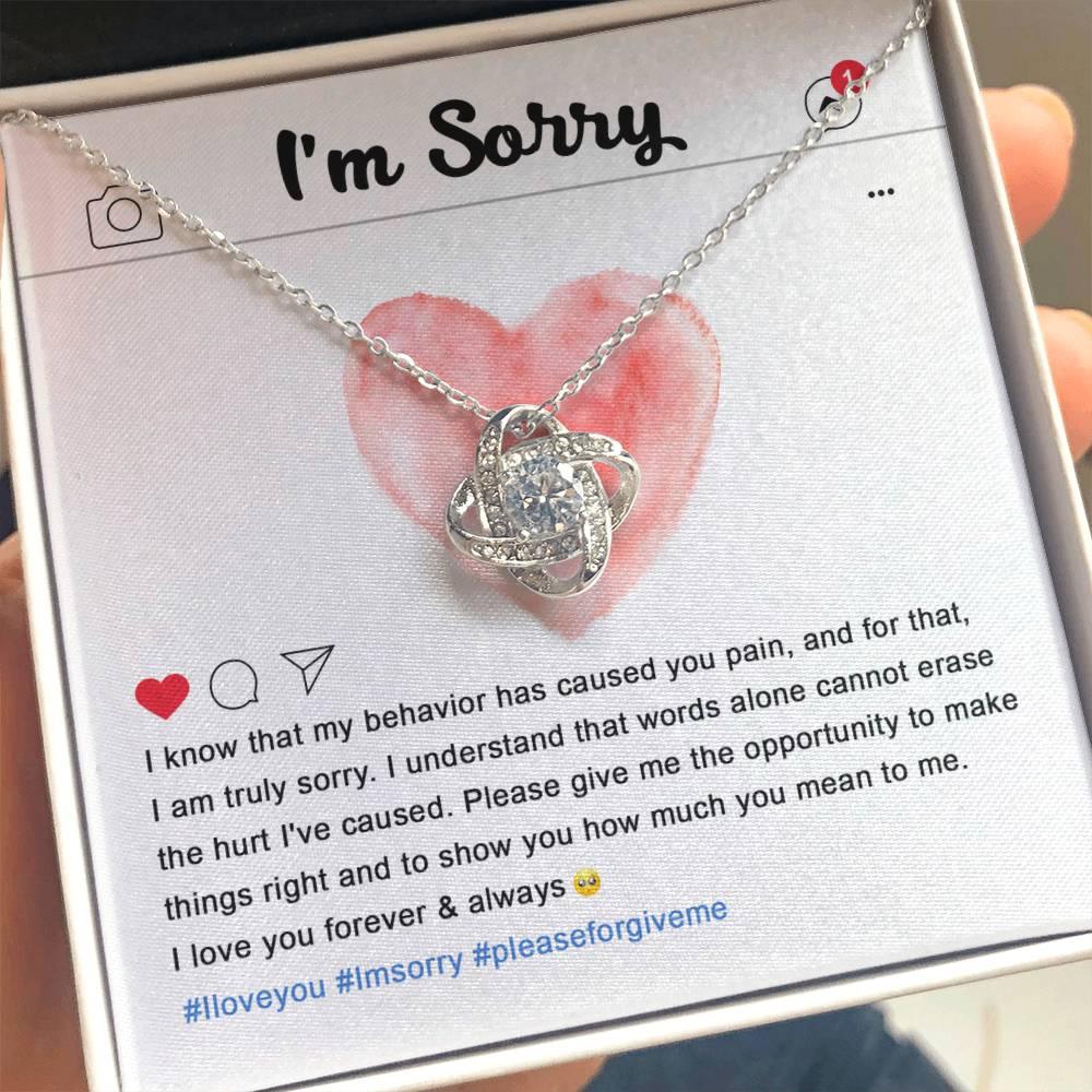 Apology Gift for Girlfriend, Wife, Soulmate - Sorry, Cannot Erase - Love Knot Pendant Necklace - Mallard Moon Gift Shop