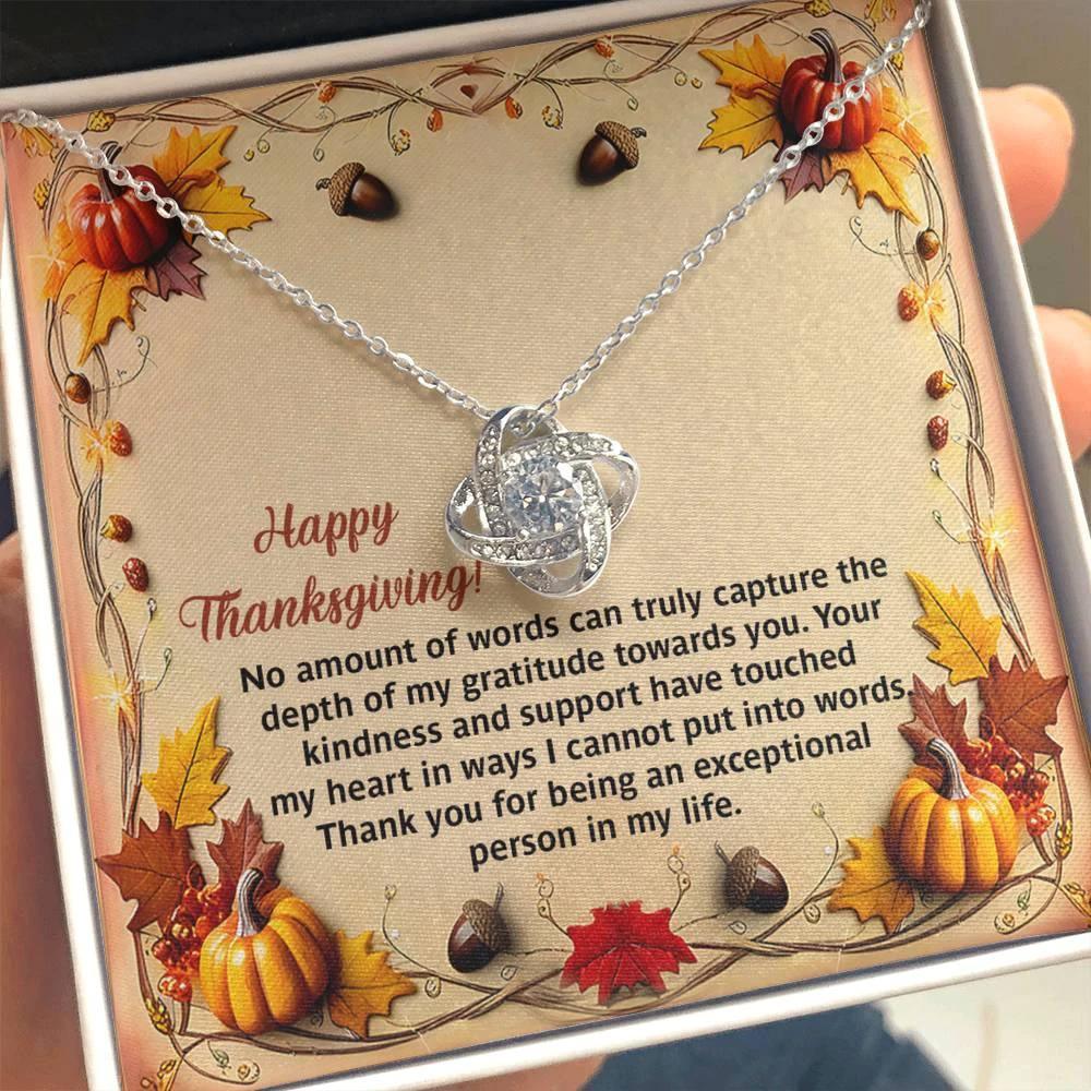 Thanksgiving Gift for Her – “Put Into Words” Love Knot Necklace with Message Card | Heartfelt Gratitude Gift for Her