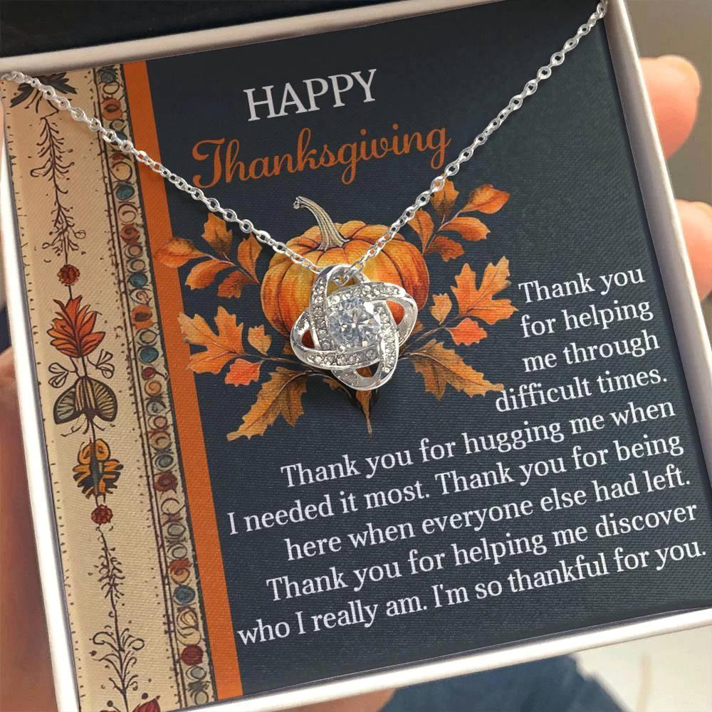 Thanksgiving Gift for Her – “Through Difficult Times” Love Knot Necklace with Message Card | Gratitude Gift for Her