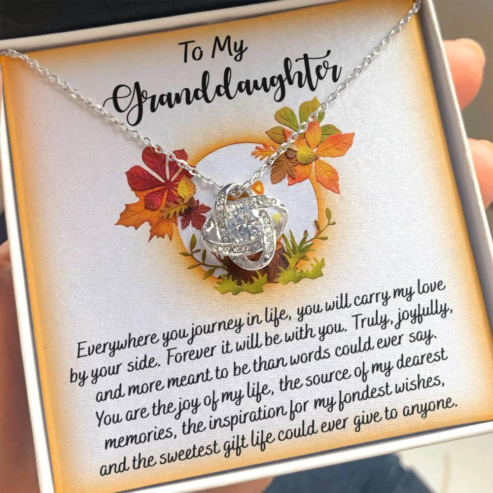 To My Granddaughter – Love Knot Necklace | Cute Fox Woodland Message Card | “Everywhere You Journey” Sentimental Gift from Grandparent