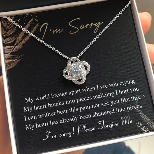 Apology Gift for Girlfriend, Wife, Soulmate - Sorry, See You Crying - Love Knot Pendant Necklace - Mallard Moon Gift Shop