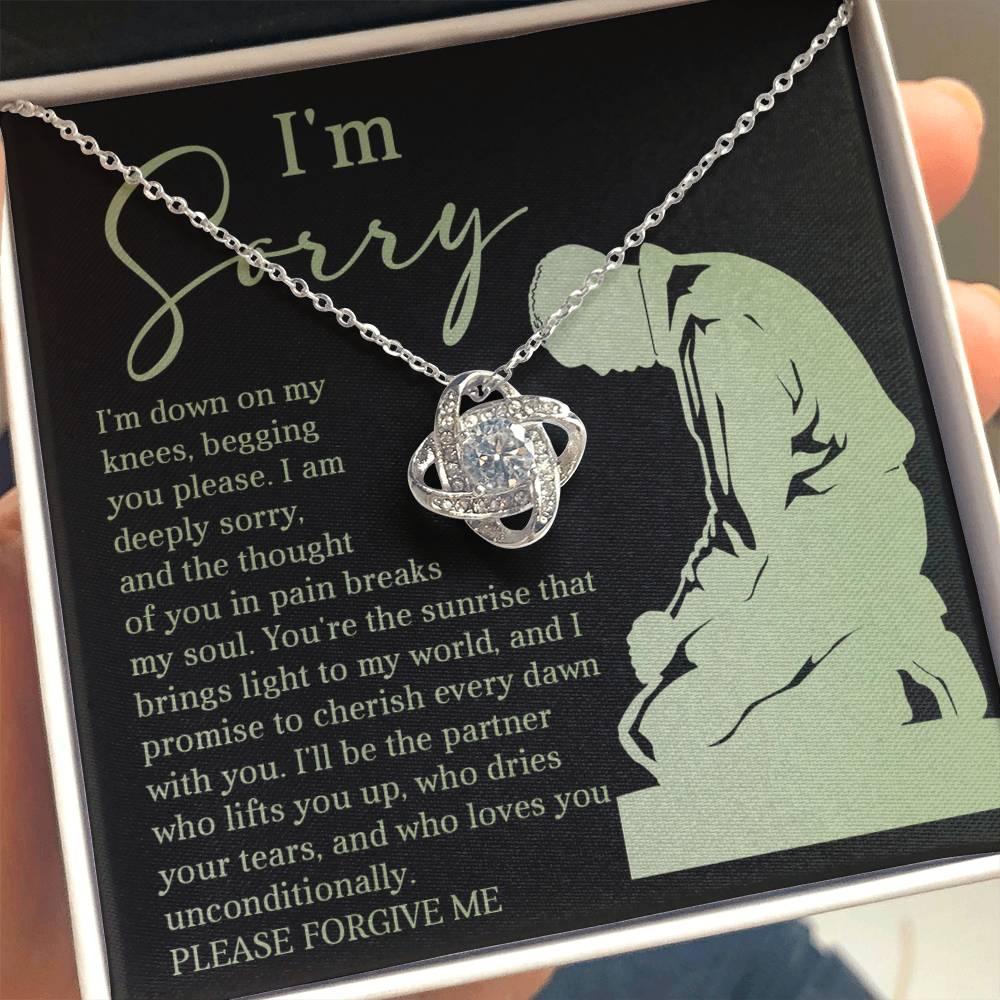 Apology Gift for Girlfriend, Wife, Soulmate - Sorry, On My Knees - Love Knot Pendant Necklace - Mallard Moon Gift Shop