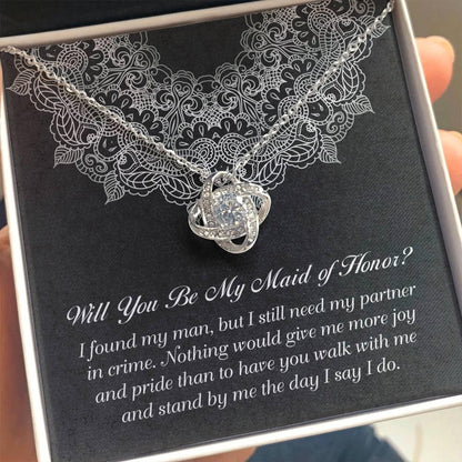 Maid of Honor Wedding Proposal Gift - Partner In Crime - Love Knot Pendant Necklace - Mallard Moon Gift Shop
