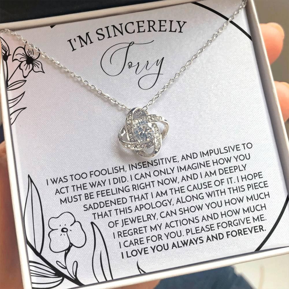 Apology Gift for Girlfriend, Wife, Soulmate -Sorry, Care For You - Love Knot Pendant Necklace - Mallard Moon Gift Shop