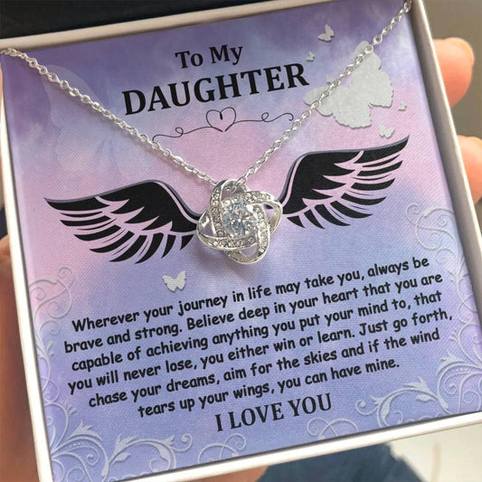 Daughter Gift for Birthday, Christmas, Graduation - Brave And Strong - Love Knot Pendant Necklace - Mallard Moon Gift Shop