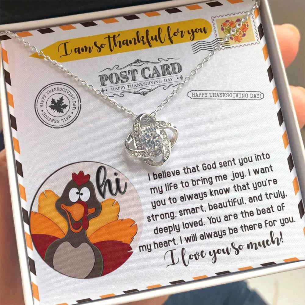 Thanksgiving Gift for Her – “The Beat of My Heart” Love Knot Necklace with Message Card | Romantic Gratitude Gift for Daughter, Wife or Girlfriend