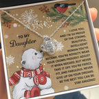 To My Daughter Christmas Love Knot Necklace – Holiday Gift with Polar Bear Message Card, Inspirational Daughter Jewelry, Christmas Gift from Mom or Dad