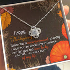 Thanksgiving Gift for Her – “How Lucky I Am” Love Knot Necklace with Message Card | Heartfelt Gratitude Gift for Mom, Wife, or Friend