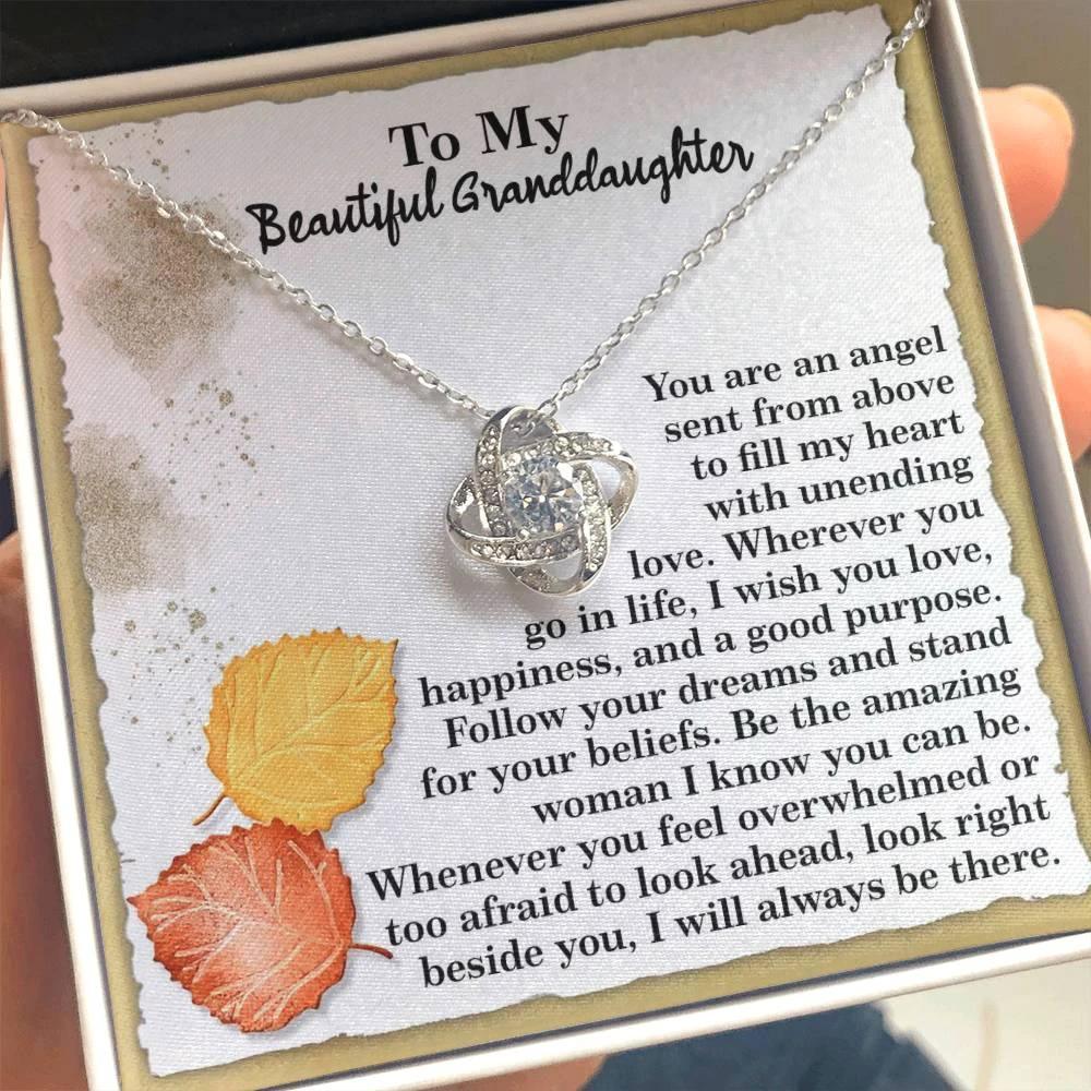 To My Beautiful Granddaughter – Love Knot Necklace | “Angel Sent From Above” Inspirational Message Card | Grandparent Gift for Birthday, Christmas & Milestones